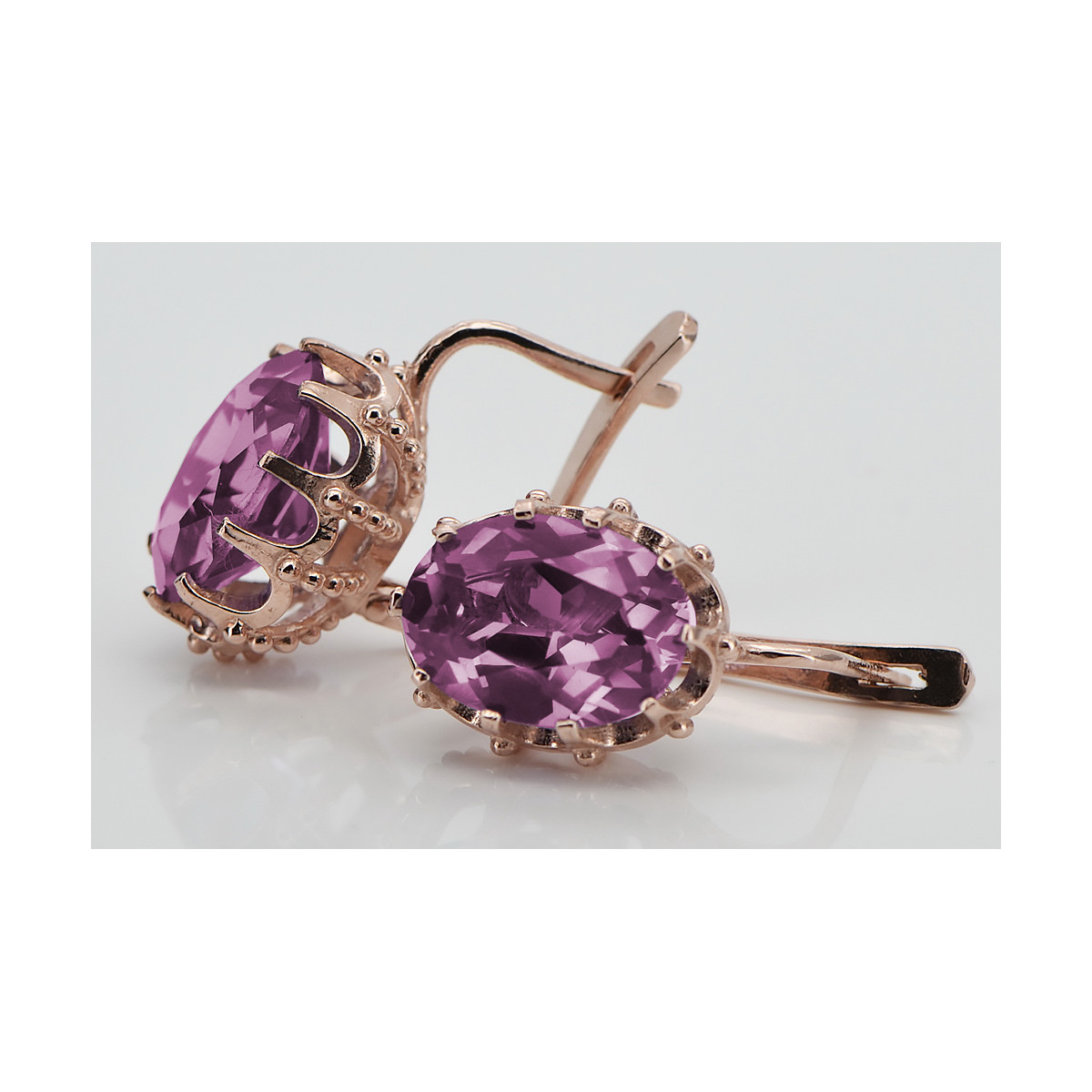 Sterling Silver Rose Gold Plated Amethyst Earrings vec079rp