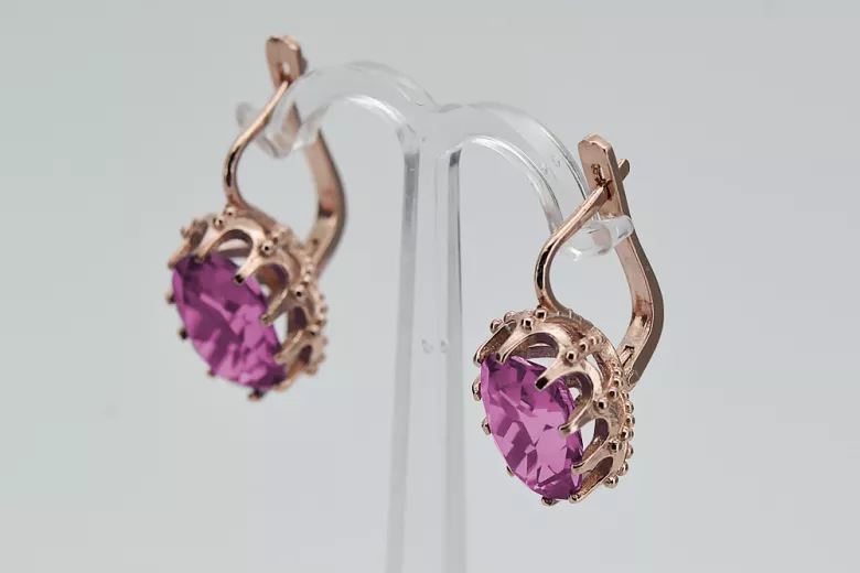 Sterling Silver Rose Gold Plated Amethyst Earrings vec079rp