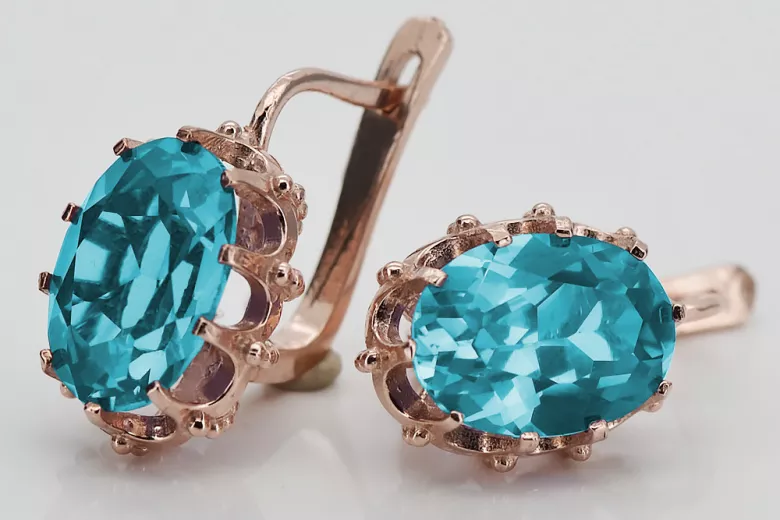 Sterling Silver Rose Gold Plated Aquamarine Earrings vec079rp