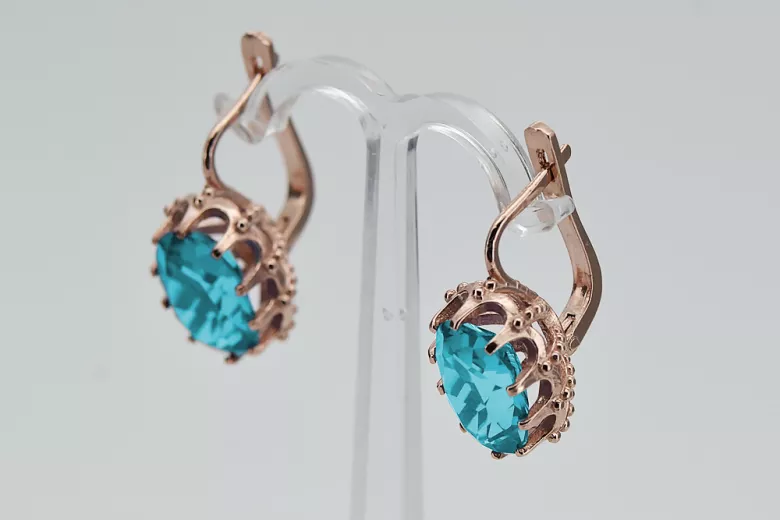 Sterling Silver Rose Gold Plated Aquamarine Earrings vec079rp