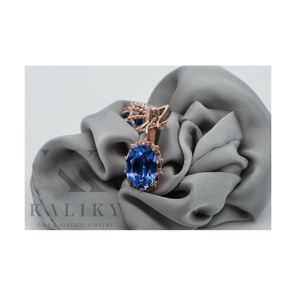 Sterling Silver Rose Gold Plated Sapphire Earrings vec079rp