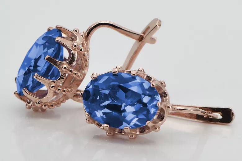 Sterling Silver Rose Gold Plated Sapphire Earrings vec079rp