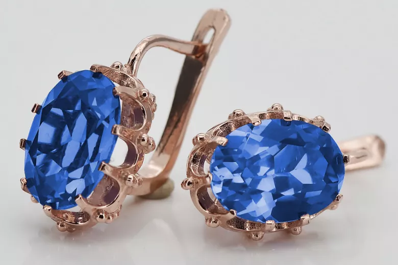 Sterling Silver Rose Gold Plated Sapphire Earrings vec079rp