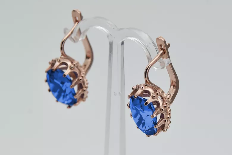 Sterling Silver Rose Gold Plated Sapphire Earrings vec079rp