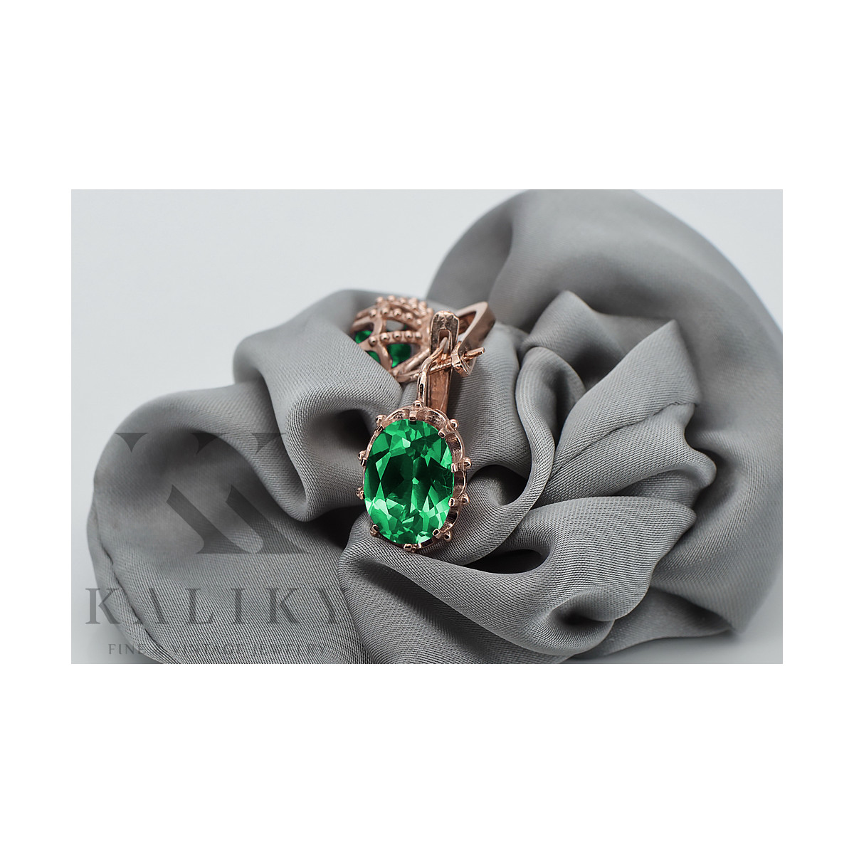 Vintage Sterling Silver Rose Gold Plated Emerald Earrings vec079rp