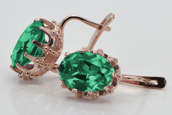 Vintage Sterling Silver Rose Gold Plated Emerald Earrings vec079rp