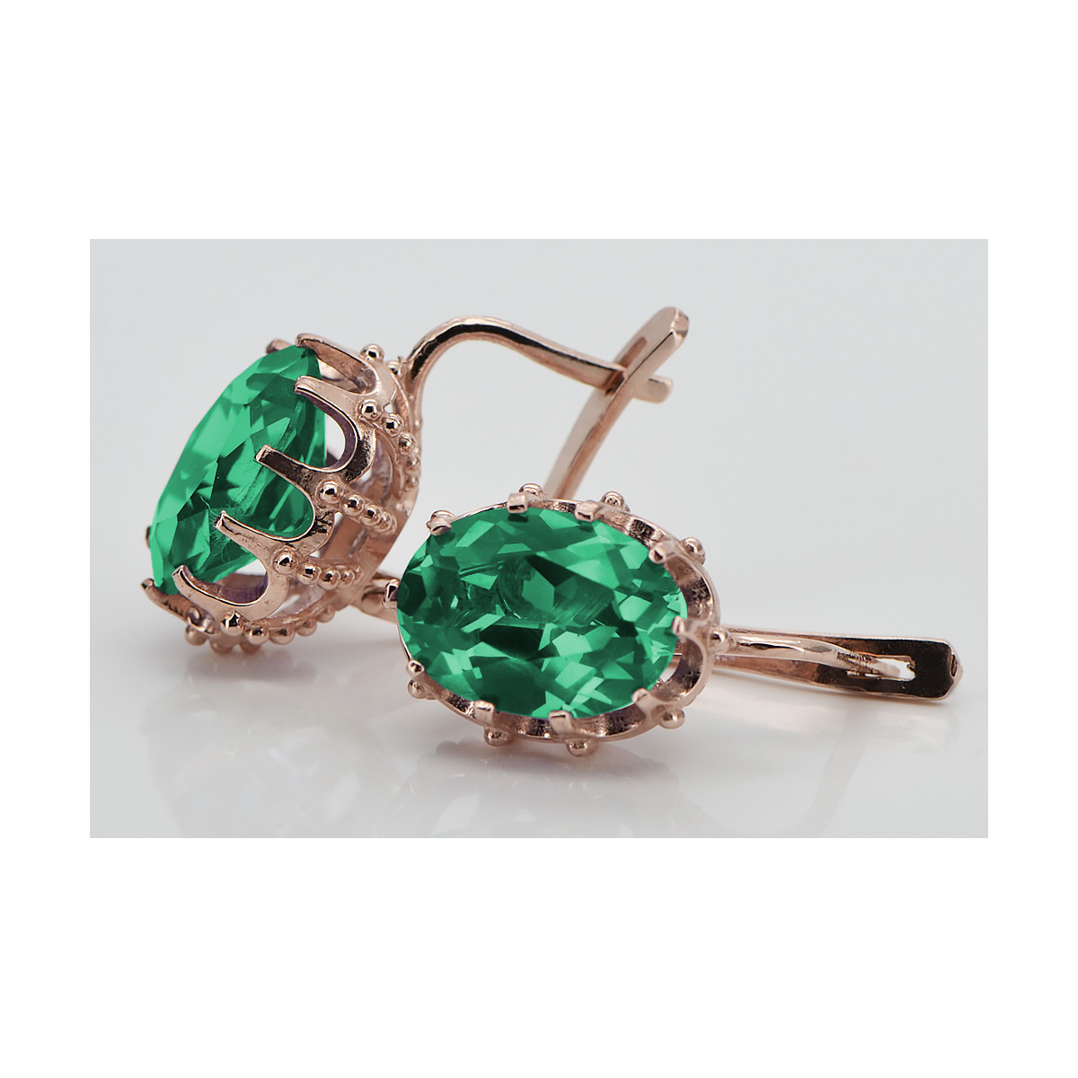 Vintage Sterling Silver Rose Gold Plated Emerald Earrings vec079rp