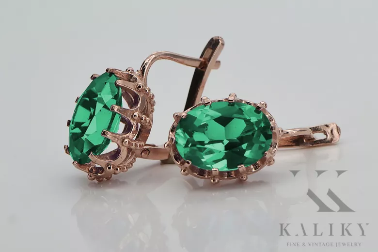 Vintage Sterling Silver Rose Gold Plated Emerald Earrings vec079rp