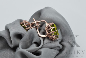 Aretes Vintage de Plata y Oro Rosa, Peridoto Amarillo vec079rp