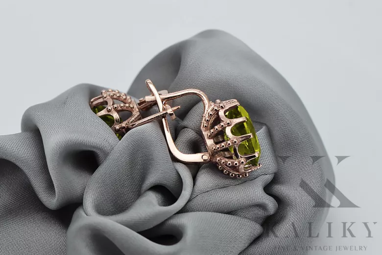 Aretes Vintage de Plata y Oro Rosa, Peridoto Amarillo vec079rp