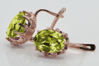 Aretes Vintage de Plata y Oro Rosa, Peridoto Amarillo vec079rp