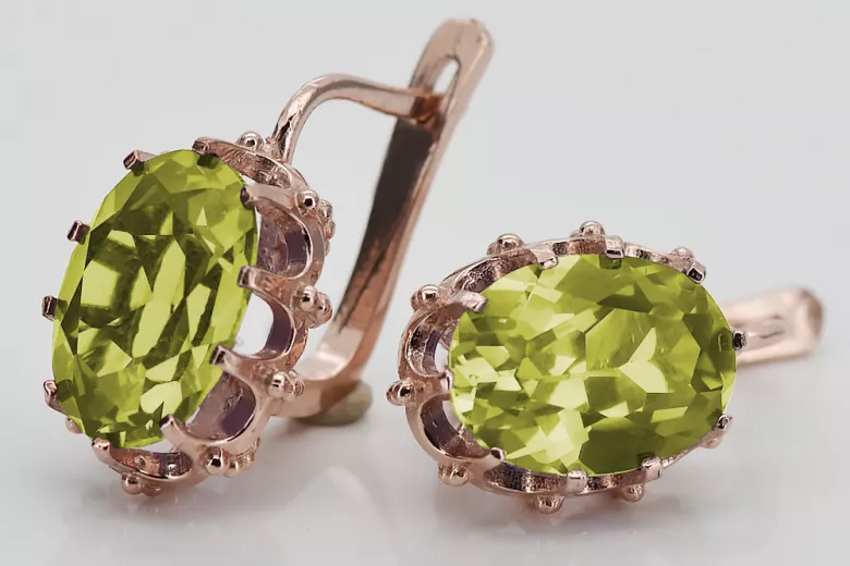 Aretes Vintage de Plata y Oro Rosa, Peridoto Amarillo vec079rp