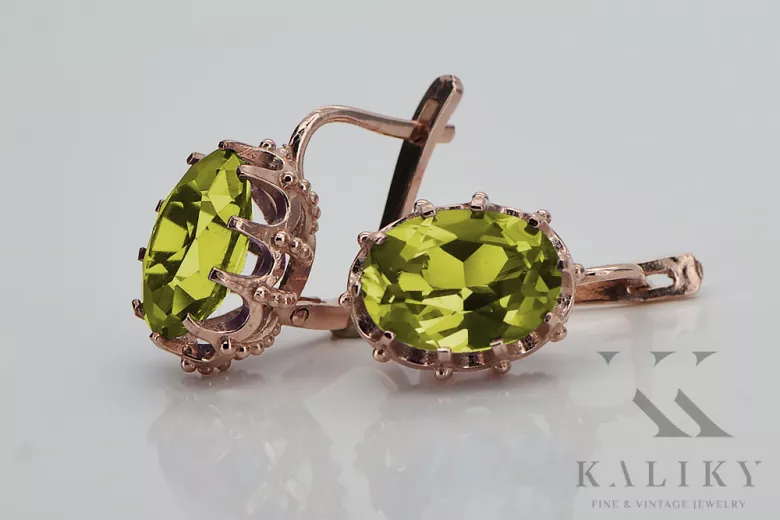 Aretes Vintage de Plata y Oro Rosa, Peridoto Amarillo vec079rp