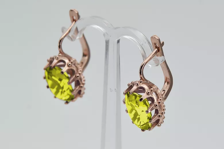 Boucles d'oreilles en argent sterling plaqué or rose avec Péridot Jaune vec079rp