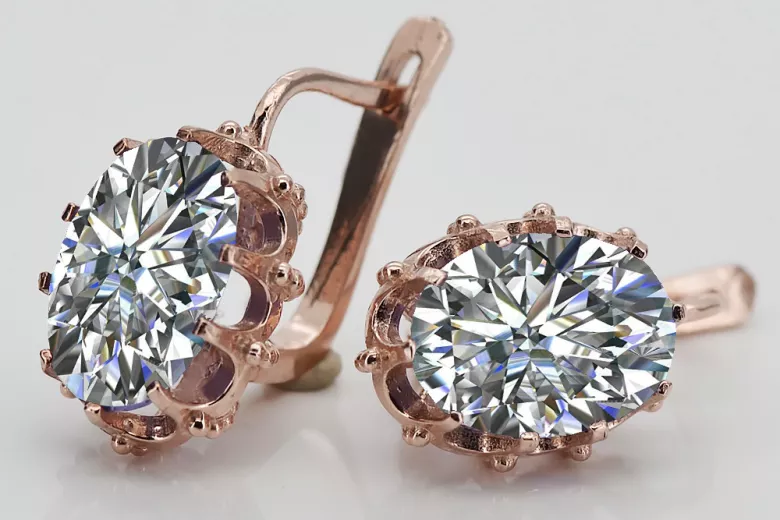 Stylish Sterling Silver Rose Gold Zircon Earrings vec079rp