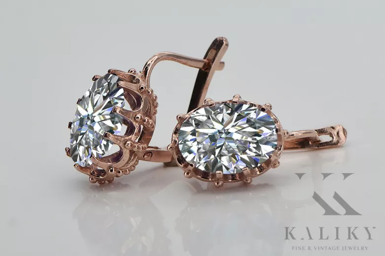 Stylish Sterling Silver Rose Gold Zircon Earrings vec079rp