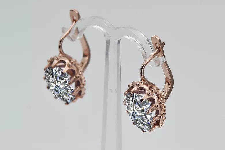 Boucles d'oreilles en argent sterling plaqué or rose, Zircone vec079rp