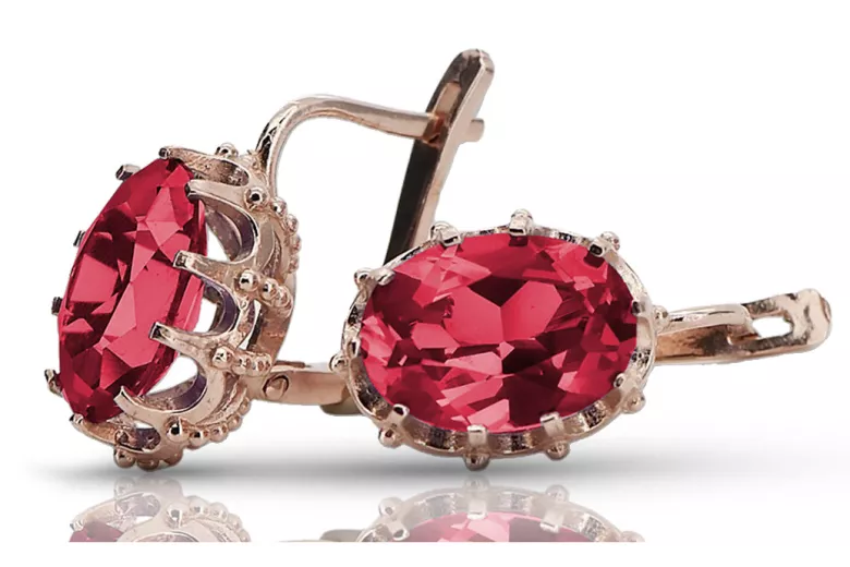 "Classic Ruby Accentuated 14K Rose Gold Earrings - Vintage Original vec079" Vintage vec079