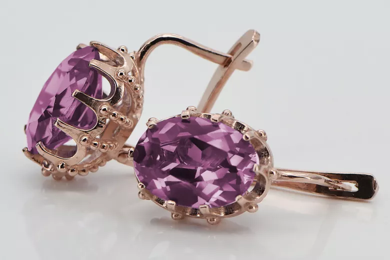 "Amethyst Ohrhänger im Originalen Vintage-Roségold 14k vec079" Vintage vec079