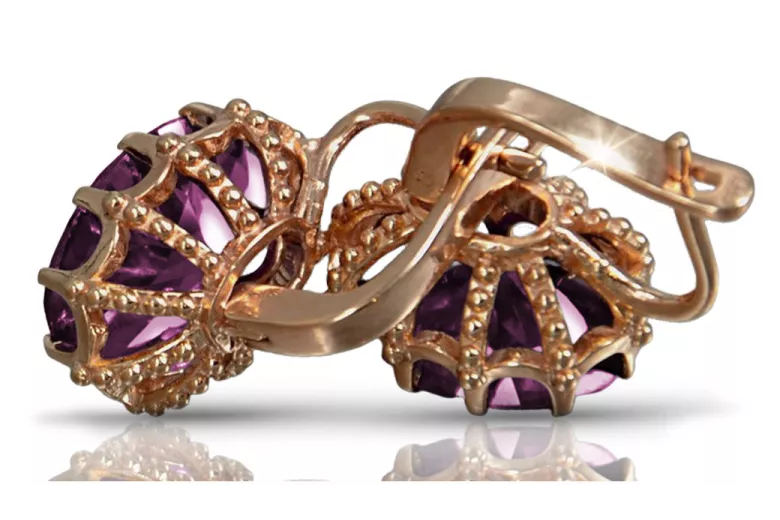 "Amethyst Ohrhänger im Originalen Vintage-Roségold 14k vec079" Vintage vec079