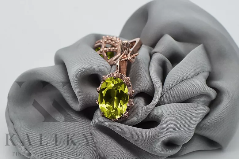 Cercei originali din aur roz de 14k, Peridot galbe vec079