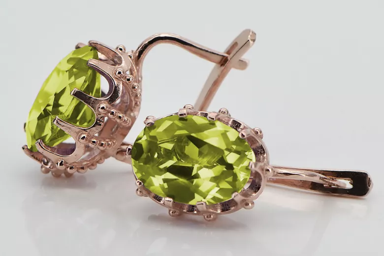 Cercei originali din aur roz de 14k, Peridot galbe vec079