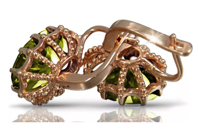 Cercei originali din aur roz de 14k, Peridot galbe vec079