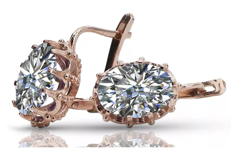 Boucles d'oreilles en zircon et or rose 14 carats, style vintage vec079. Vintage vec079