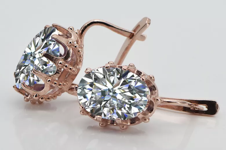 Boucles d'oreilles en zircon et or rose 14 carats, style vintage vec079. Vintage vec079