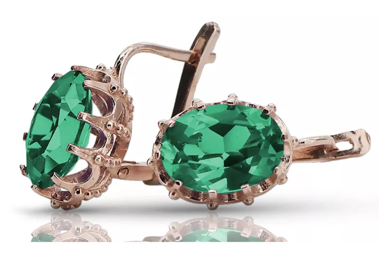 "Emerald Accent Vintage 14K Rose Gold Earrings vec079" Vintage vec079