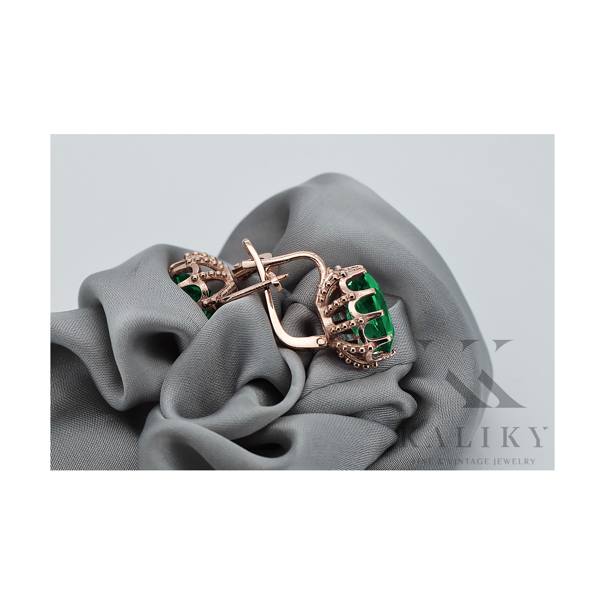 "Emerald Accent Vintage 14K Rose Gold Earrings vec079" Vintage vec079