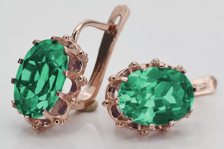 "Emerald Accent Vintage 14K Rose Gold Earrings vec079" Vintage vec079