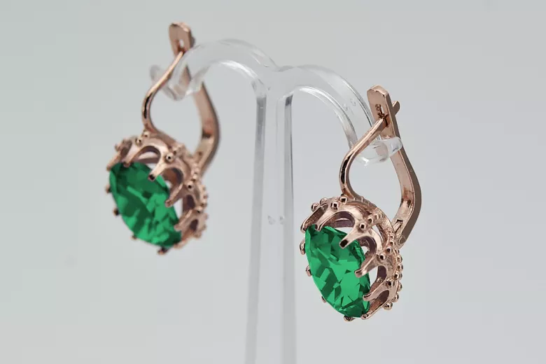 Boucles d'oreilles en émeraude et or rose 14 carats 585 vintage vec079. Vintage vec079