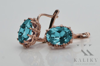 Boucles d'oreilles Aigue-marine en Or rose 14 carats vintage d'origin vec079. Vintage vec079