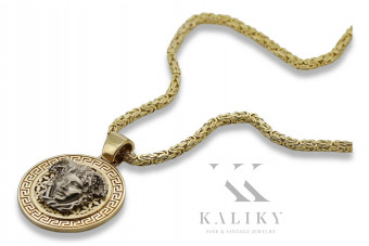 Colgante de oro de 14k con medusa griega y cadena bizantina cpn053ywS&cc014y