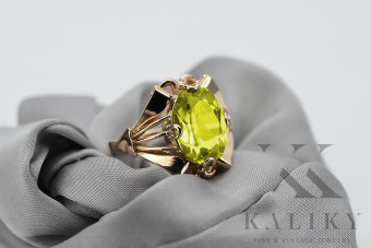 Anillo de oro rosa antiguo de 14k con Peridoto amarillo vrc015