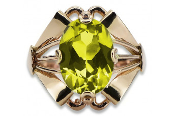 Inel original vintage din aur roz de 14k, Peridot galben vrc015