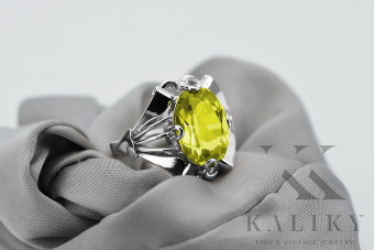 Bague en argent vintage avec Péridot jaune et pierres précieuses variées vrc015s