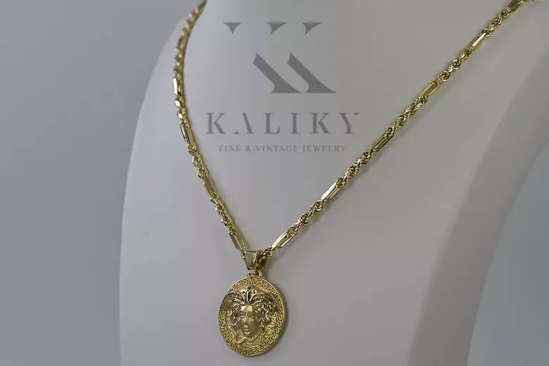 Golden Greek Versace Medallion Necklace with Figaro Chain cpn049y&cc082y