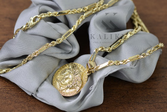 Golden Greek Versace Medallion Necklace with Figaro Chain cpn049y&cc082y