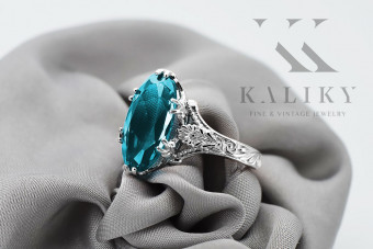 Silber 925 Ring mit Aquamarin und Topas, Vintage Stil vrc084s