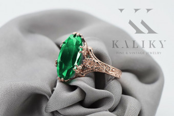 Sterling Silver Rose Gold Plated Emerald Ring vrc084rp