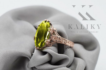 Sterling Silver Rose Gold Plated Peridot Ring with Yellow Stones vrc084rp