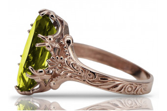 Sterling Silver Rose Gold Plated Peridot Ring with Yellow Stones vrc084rp