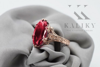 Klassischer Rubinrot Vintage 14 Karat Roségold Ring  vrc084 vrc084