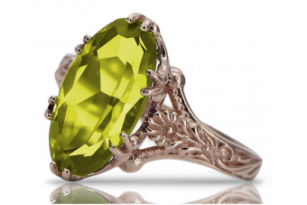 Anillo de oro rosa antiguo de 14k con Peridoto amarillo vrc084