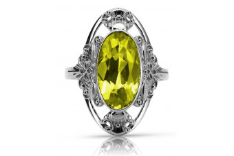 Sterling Silver 925 Peridot Yellow Gemstone Ring Vintage Style vrc014s