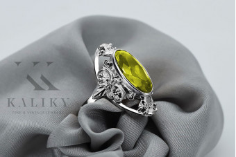 Sterling Silver 925 Peridot Yellow Gemstone Ring Vintage Style vrc014s