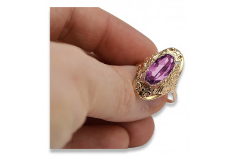 Vintage Sterling Silver Rose Gold Plated Amethyst Ring vrc014rp