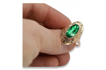 Anillo de Plata con Chapado en Oro Rosa y Piedra Verde Vintage vrc014rp